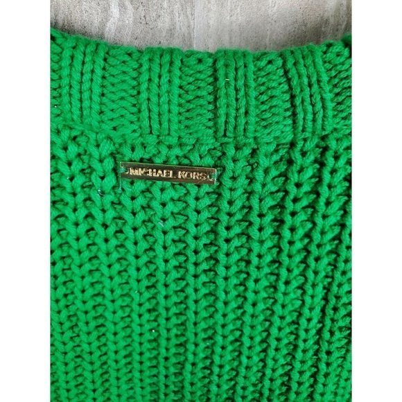 COPY - MICHAEL KORS Gold Stud Detail Dark Green Sweater Knit Top Size Large - Picture 3 of 11